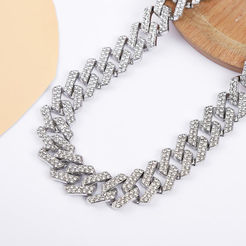 Hip Hop Full Diamond Cuban Chain Necklace Personality Street Dance Locomotive Men'S Cool Accessories Width 20Mm