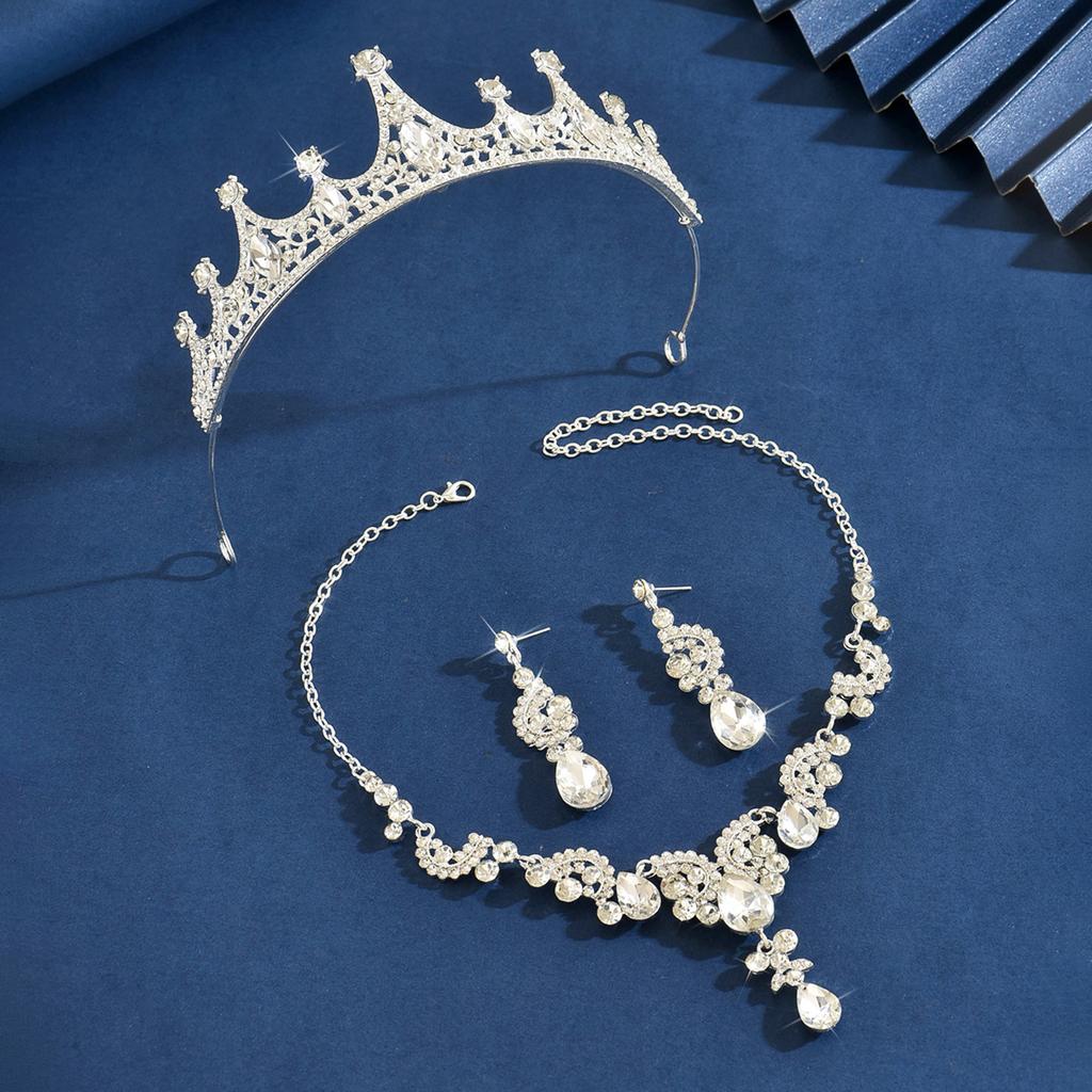 Ladies' Fashion Water Drop Luxury Crown Necklace Earrings Jewelry Set Wedding Party Festival Gift