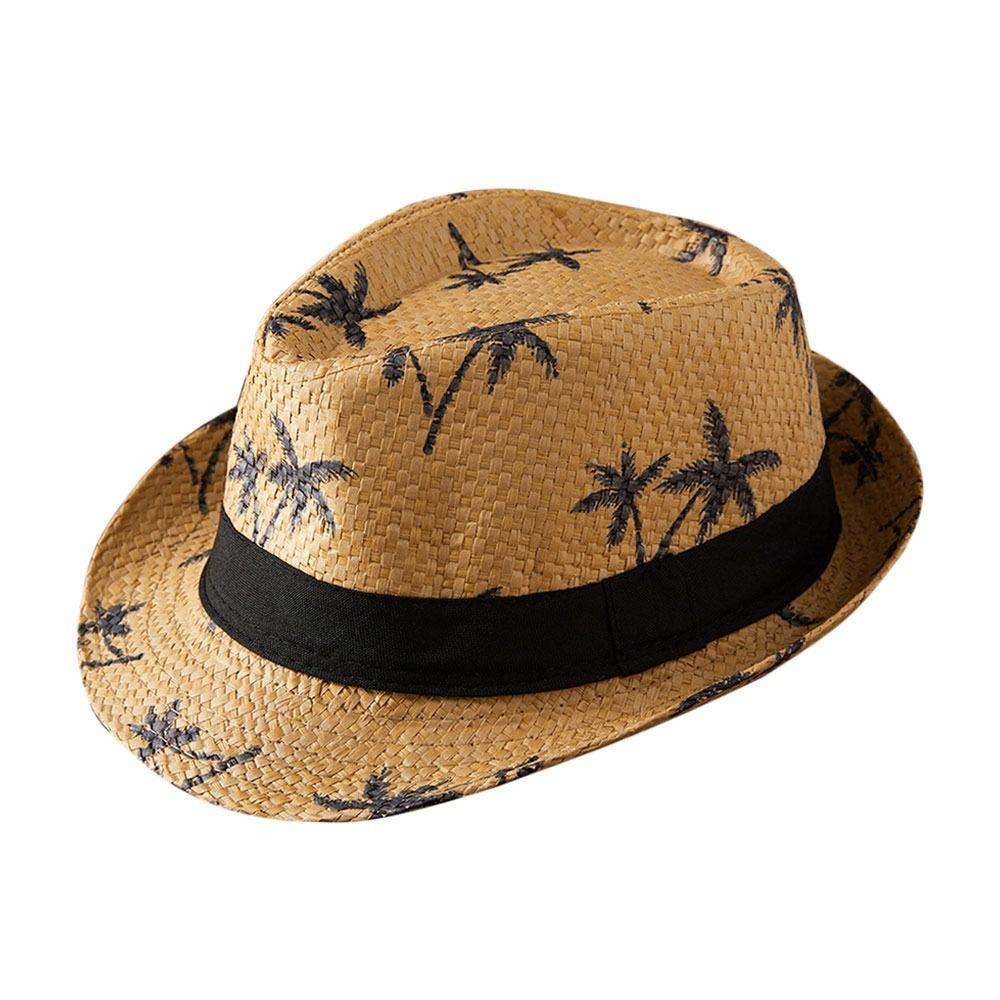 UV Protection Straw Hat Coconut Trees Pattern Jazz Hat Summer Panama Cap  Children Kids