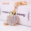 Fashion Cute Crystal Stone Apple Keyring Metal Car Key Chain Purse Bag Decor Gift Suspension Trinket