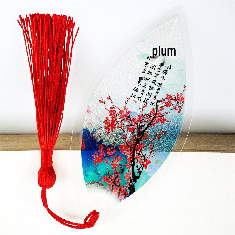 Chinese Style Leaf Vein Bookmark: Plum, Orchid, Bamboo, Chrysanthemum - Graduation Gift for Classmates or Girls