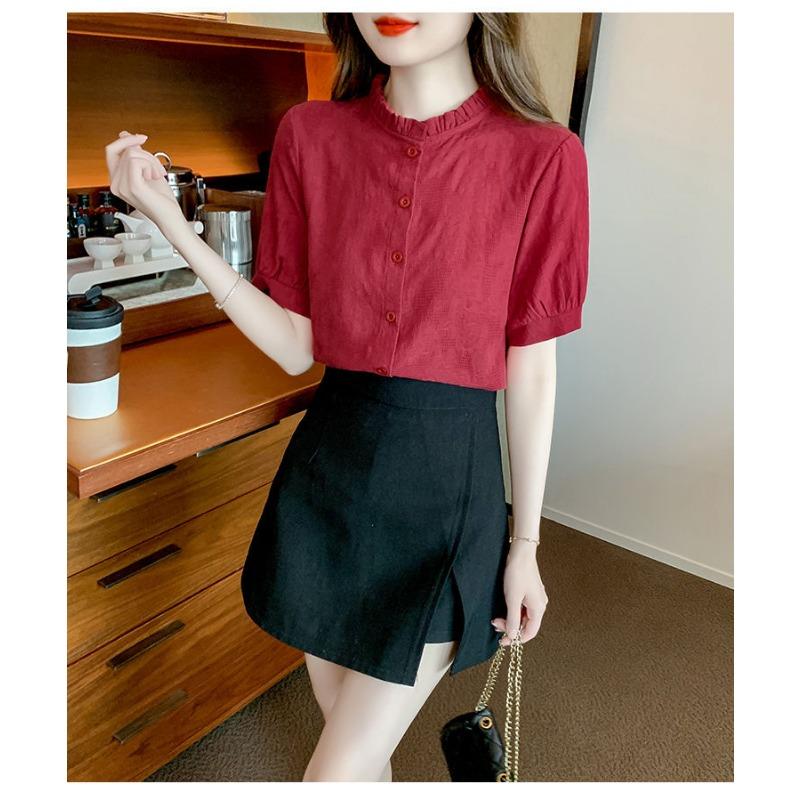 Summer thin pure cotton shirt women's fashionable cotton versatile temperament jacquard top
