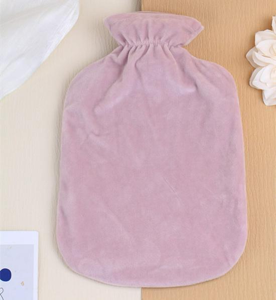 Large Water-Filled Women's Hot Water Bottle with Solid Color Flannel Cover, 2000 Ml Capacity