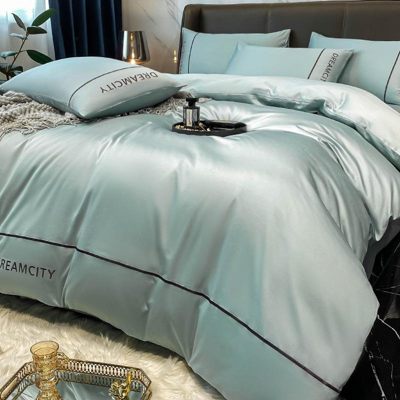 Light Luxury Class A Maternal And Infant Grade Cotton Long-Staple Cotton Four-Piece Set Pure Cotton Embroidered Bed Sheet Mattress Quilt Cover Bedding