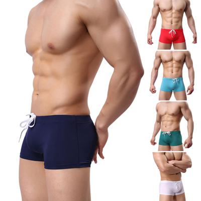 Men Swimming Shorts Drawstring Elastic Waist Soft Quick Dry Breathable Slim Fit Solid Color U Convex Mid Waist Bathing Boxers Surfing Water Sports