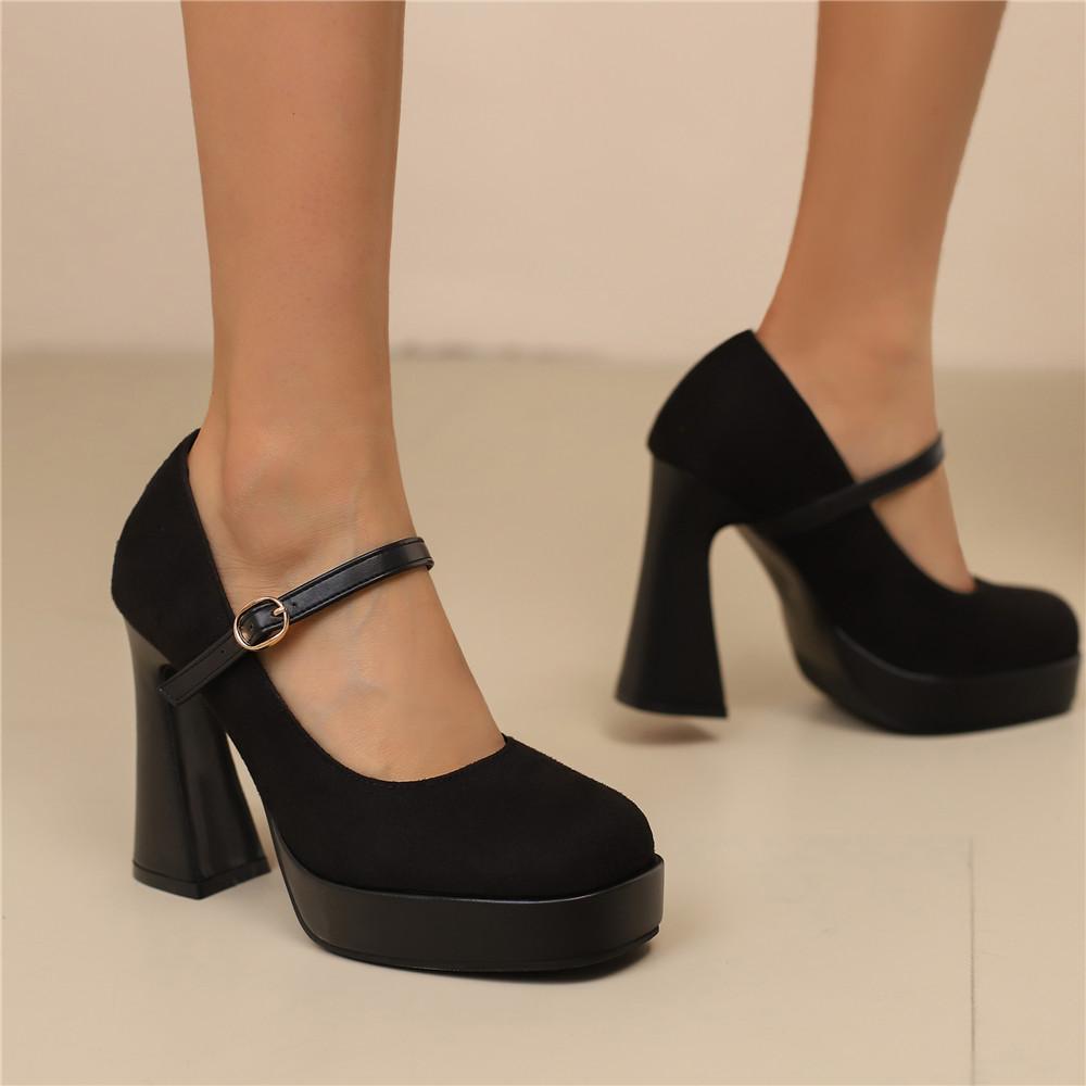 Fashion New Women Platform Pumps High Chunky Heels Round Toe Wedding Party Dress Shoe Ankle Strap Ladies Danc Shoes 2025 Spring New