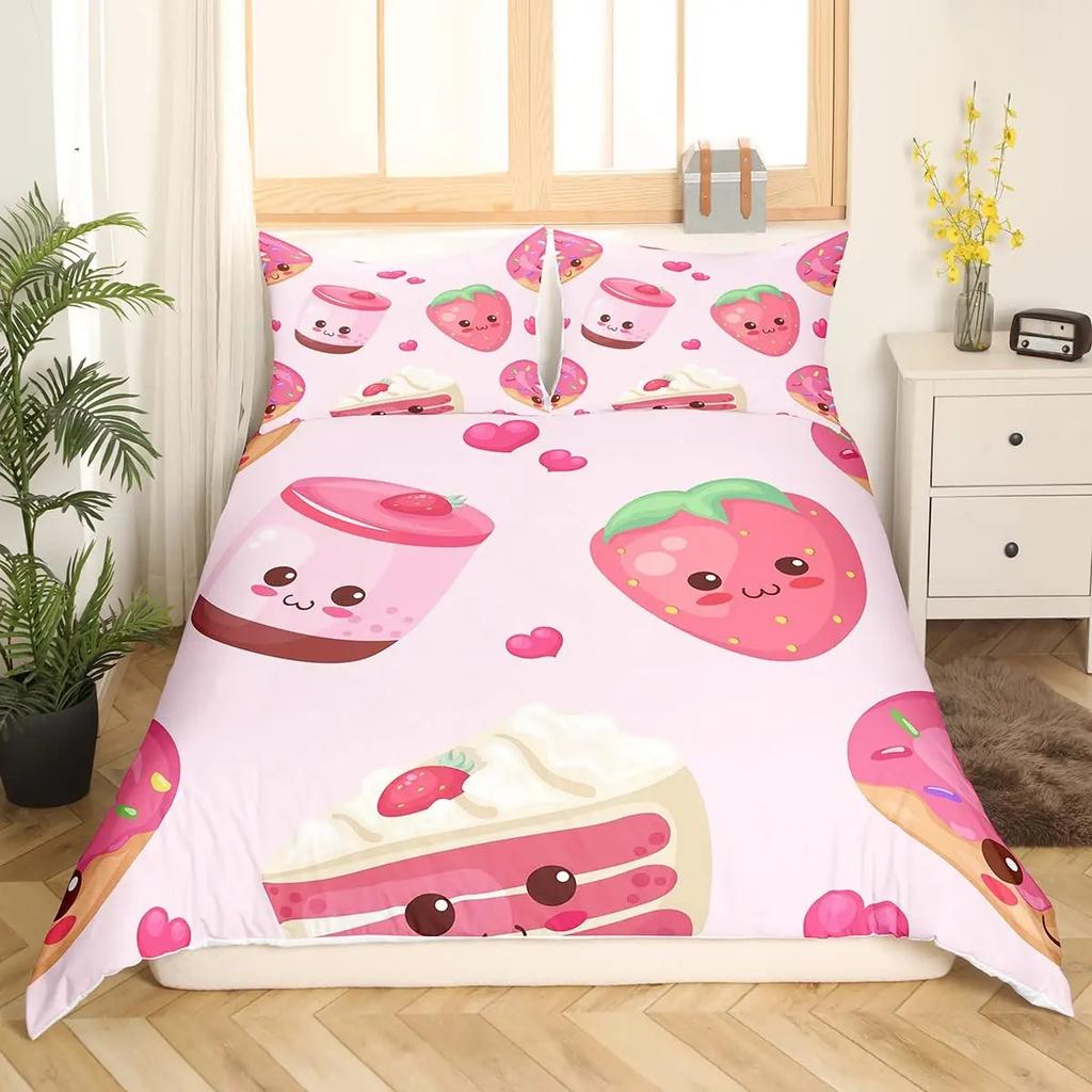 3D Chocolate Dessert Duvet Cover Set Bed Cover Food Candy Donut Cake Comforter Quilt Cover With Pillowcase For Kids Children Bed