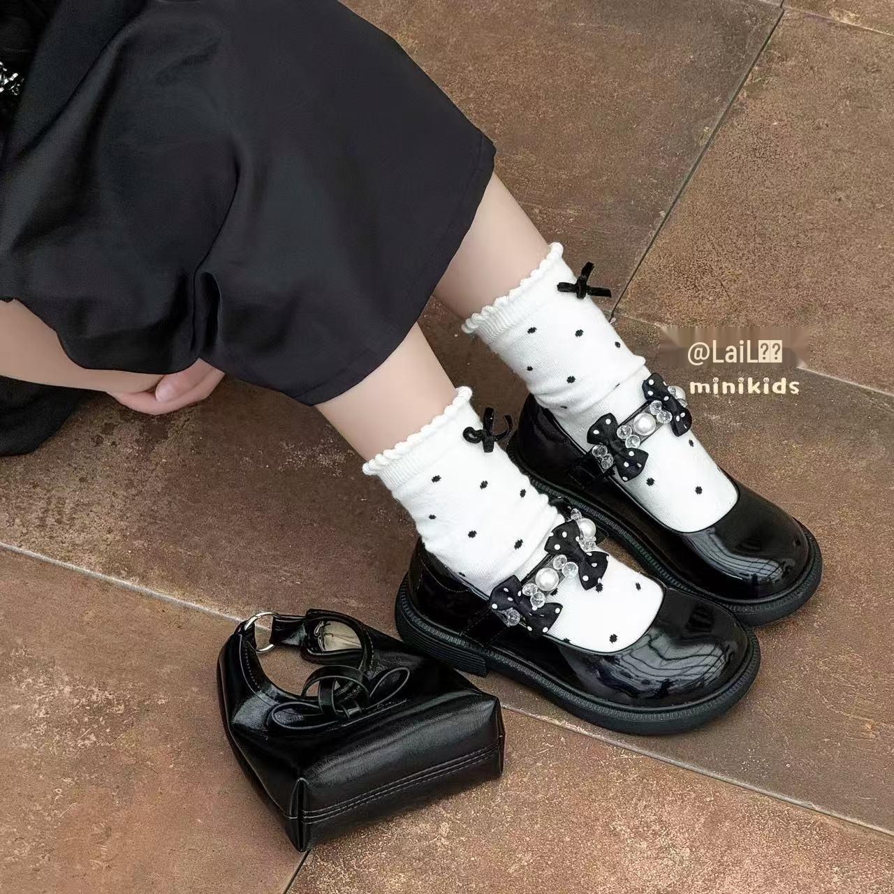 2026 Spring/Summer Girls Polka Dot Rhinestone Mary Jane Shoes 26 (16.5cm) чёрный