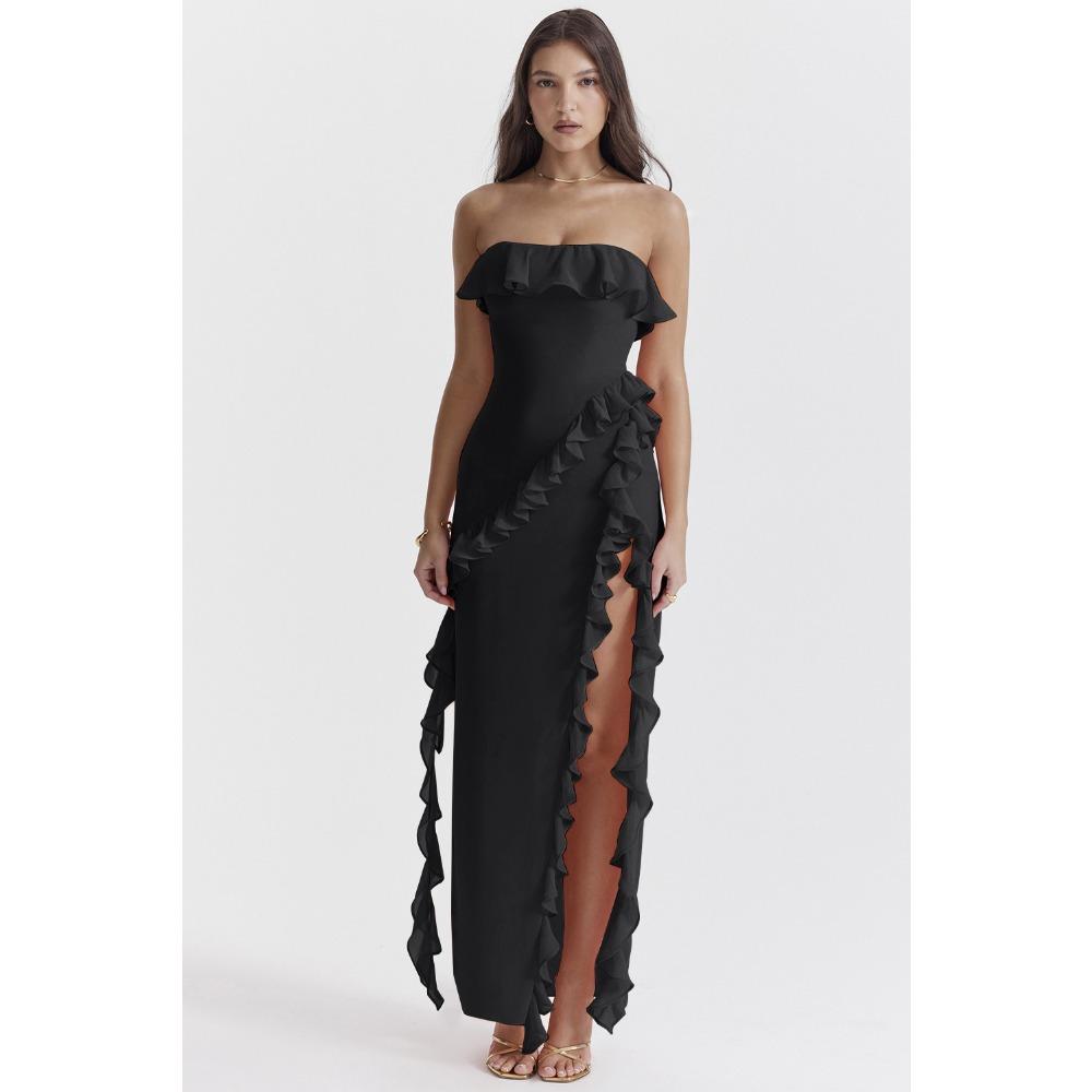 Summer Sexy Ruffled Slit Sleeveless Off-shoulder Dress for Women
