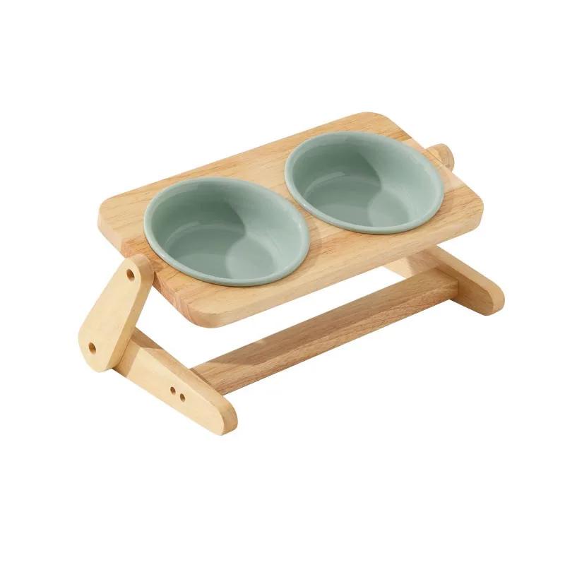 ZMaker Height Adjustable Elevated Dog Feeding Bowl Durable Oaken Non-Slip Double Bowl Ceramic Elevated Cat Bowl 29.5 16 6cm светло-зеленый