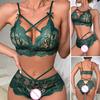 2 Pcs/Set Sexy Underwear Hollow Out Lace Solid Color Wireless Unpadded Open Crotch Elastic Bow Decor Multi Straps Soft