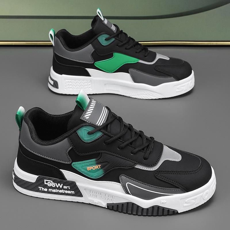 

2025 spring new leather casual sports shoes fashionable versatile youth board shoes men s shoes trendy casual shoes 44 зелений