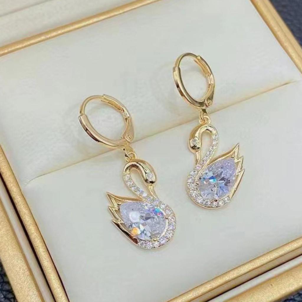 Elegant Teardrop Cat's Eye Stone Clip Earrings with Diamonds
