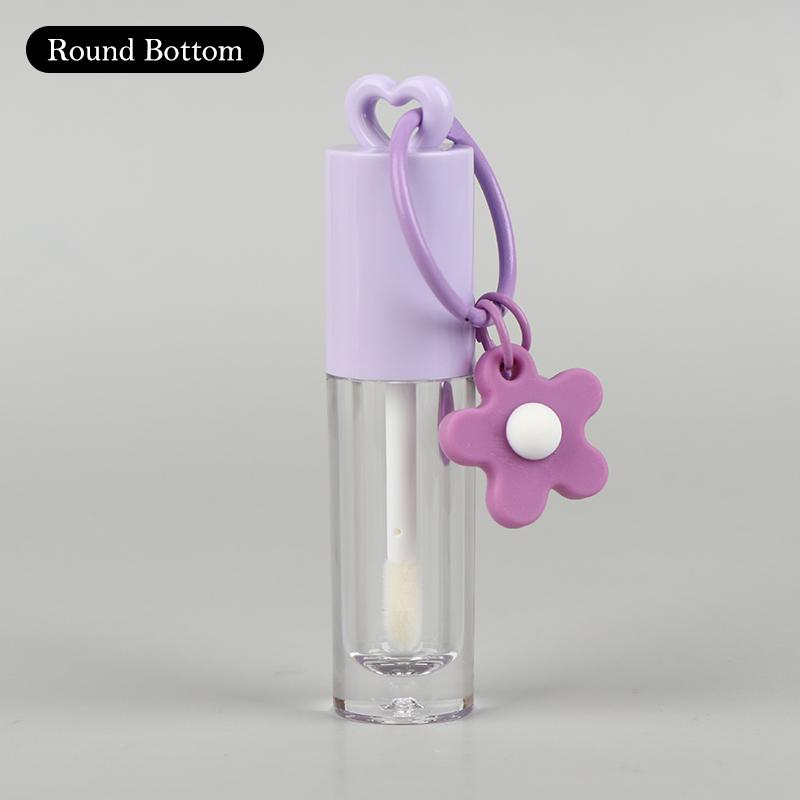 2.5ml Pink Heart-Shaped Lip Gloss Tube with Applicator Brush and Keychain – Empty Container for DIY Makeup