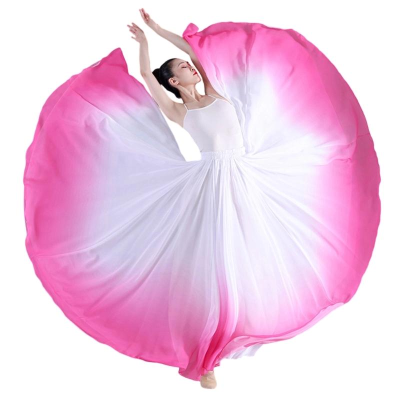 Women's Lyrical Dance Skirt Gradient Color Chiffon Long Swing Sheer Wrap Skirts for Modern Ballet Performances