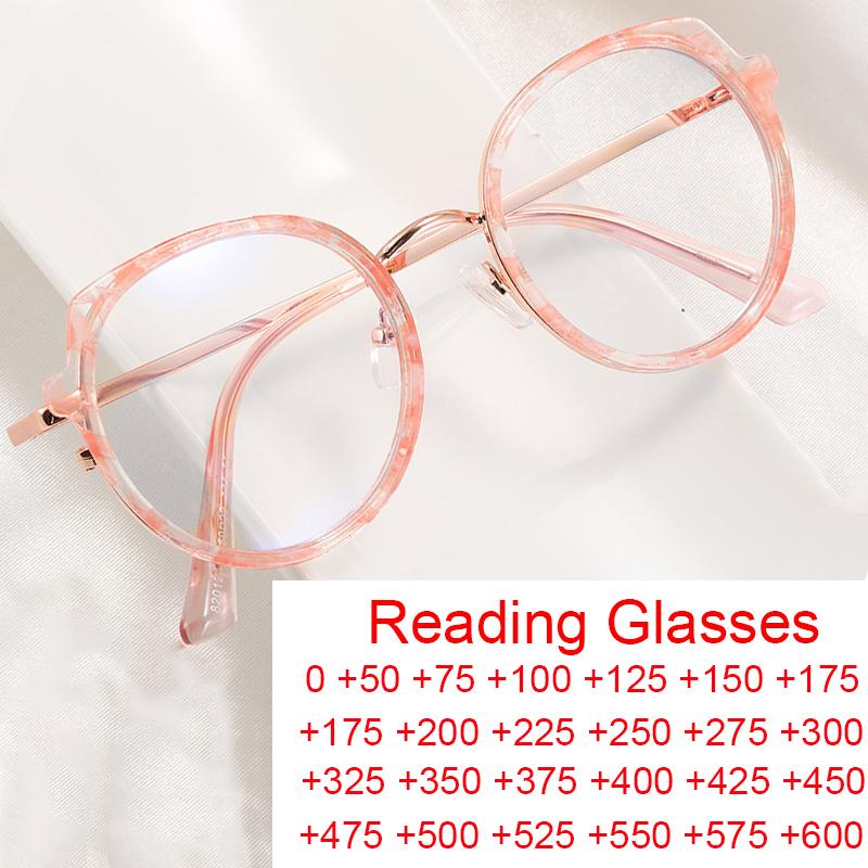 Fashion TR90 Anti Blue Light Glasses Women Ultralight Round Reading Optical Computer Eyewear 0 to +6 0