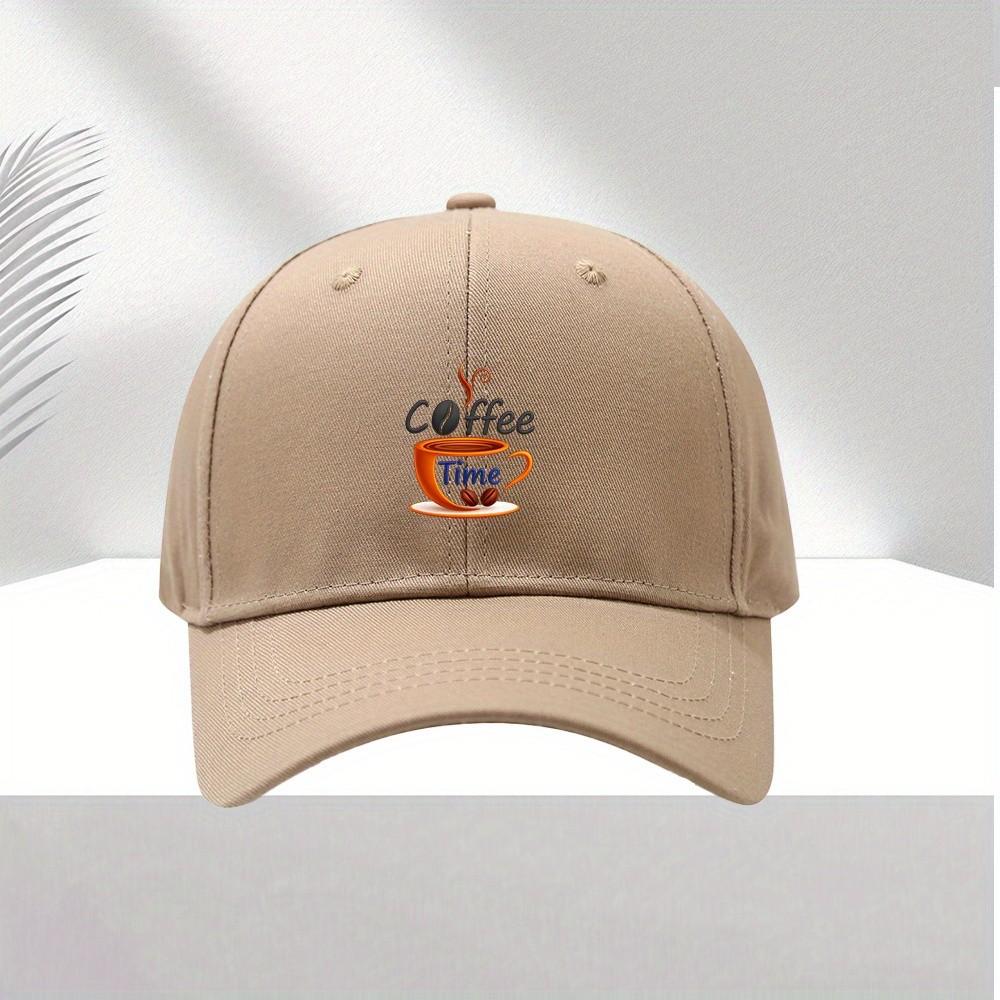 Coffee Time Cup and Beans Print Polyester Trucker Hat Adjustable for Unisex and Women Casual Cap