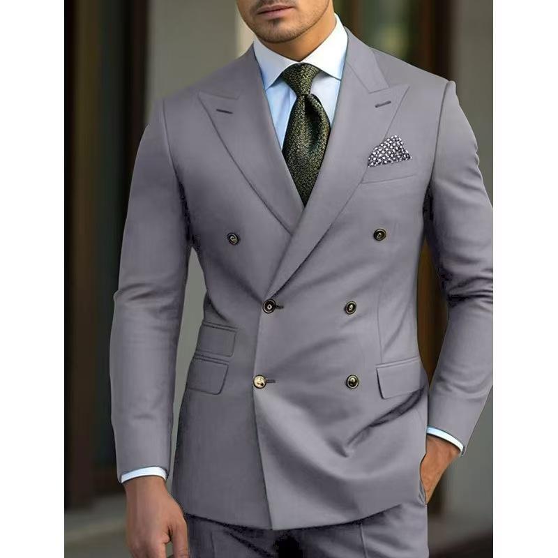 Men Suits Blazer Slim Fit Double Breasted Wedding Groom Tuxedos Business 2 Pieces Suits Jacket Pants Trajes De