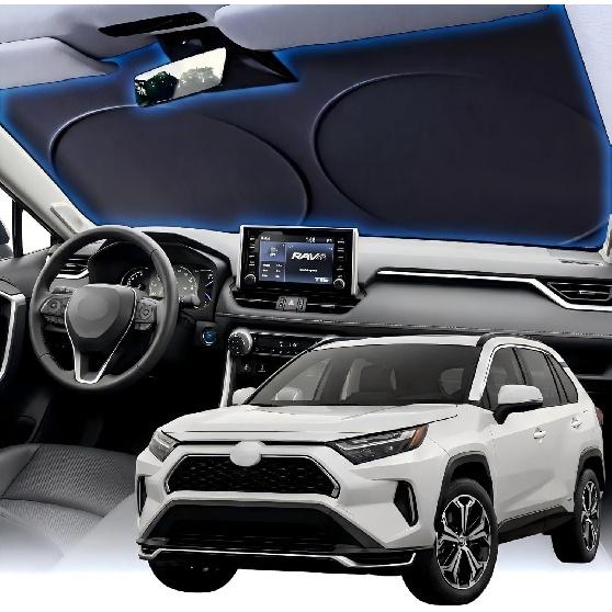 PEMOTech 2026 Upgraded Windshield Sun Shade Cover for Privacy | Overlapping Leather Protection Car Window Shades | Sunburn Blocker & Rear View Mirror Original 64  x32