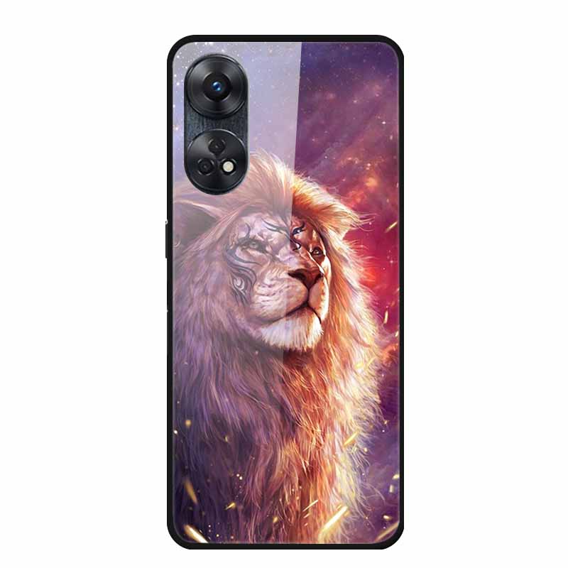 For Oppo Reno8 T 4G Case Luxury Tempered Glass Back Cover Hard Case For Reno8 T 4G 6.43" Capa Funda Animal Vividly Coque Wolf