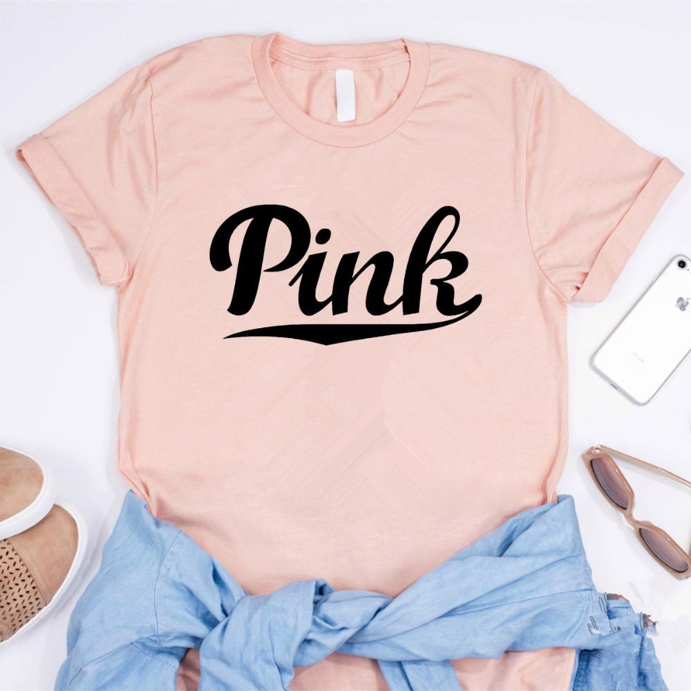 PINK Graphic Tees Pink Letter T-Shirts Women Short Sleeve Tshirt Summer Casual Tops