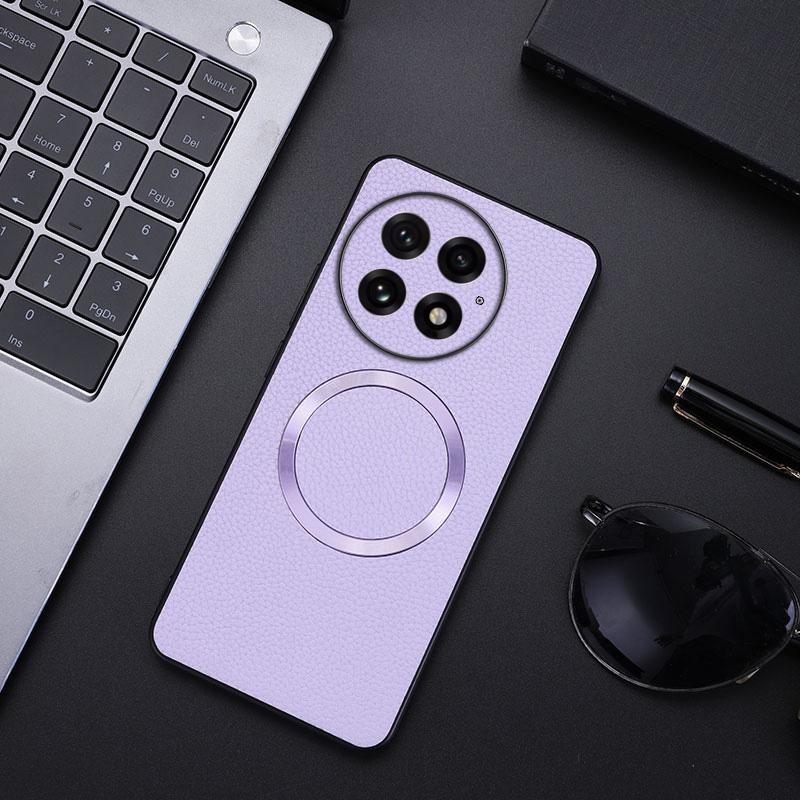 

For OnePlus 13 Case Compatible with MagSafe PU Leather+TPU Phone Back Cover Purple