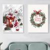 Cuadro de paisaje de invierno, pintura en lienzo, arte de pared, pino, coche rojo, casa de pino, árbol, póster e impresión para decoración del hogar, regalo de Navidad
