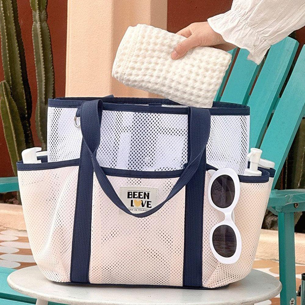 Foldable Handheld Mesh  Beach Bag Breathable Swimming Handbag Portable Toiletry Tote Bag  Travel