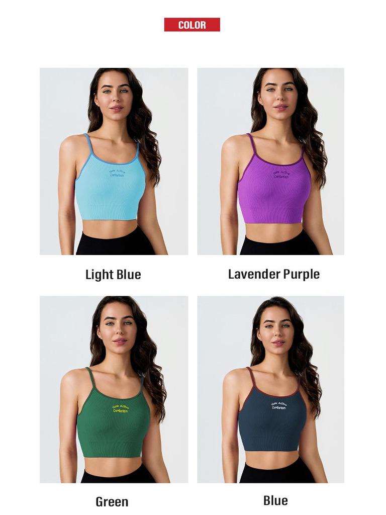 Women's Colorblock Seamless Knit Retro Sports Tank with Chest Pads and Spaghetti Straps