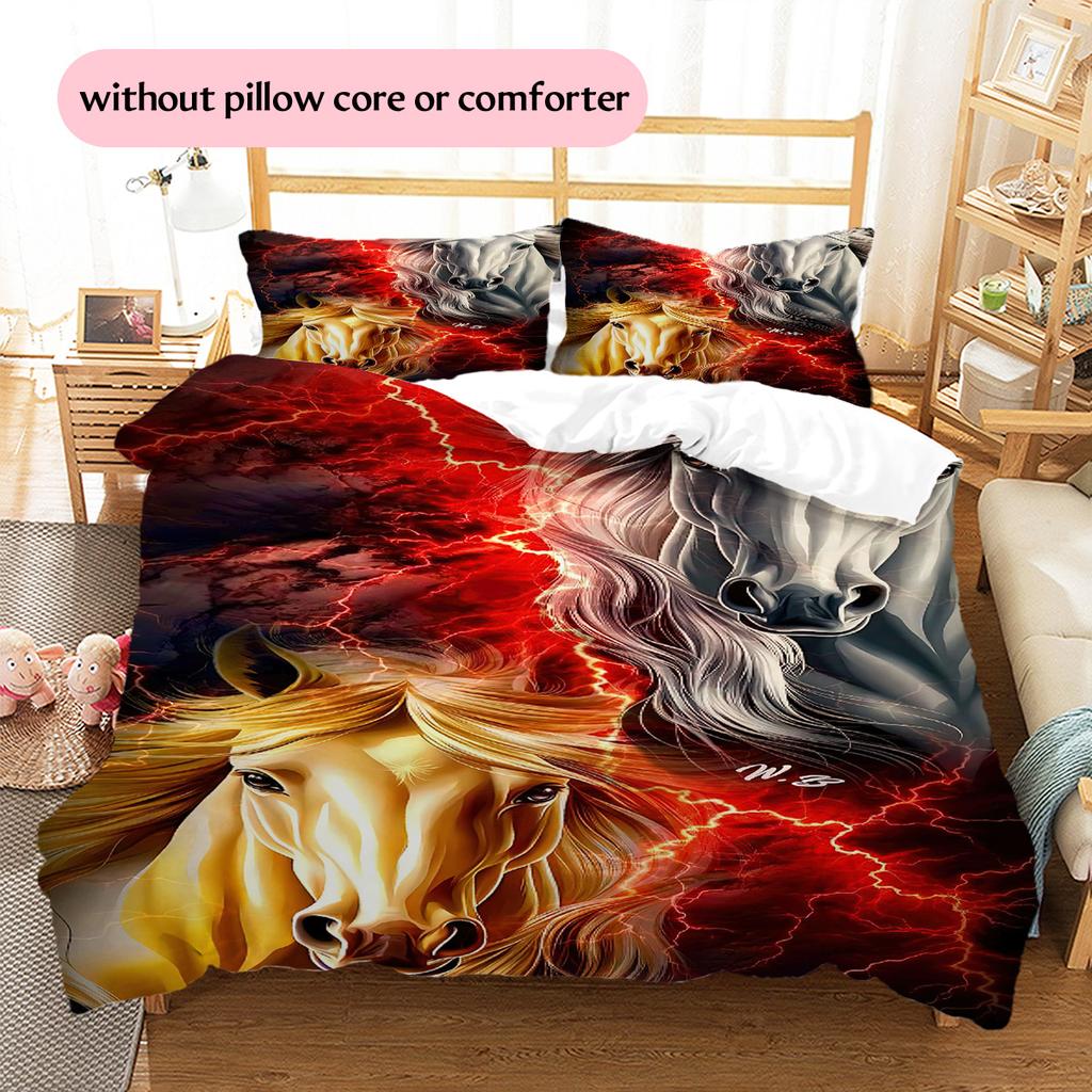 1 Stück Pferdebettwäsche Steppdecke Set Bettbezug Kissenbezug Heimdekoration Geburtstagsgeschenk (1 * Bettbezug + 15 * Kissenbezug, ohne Füllung)