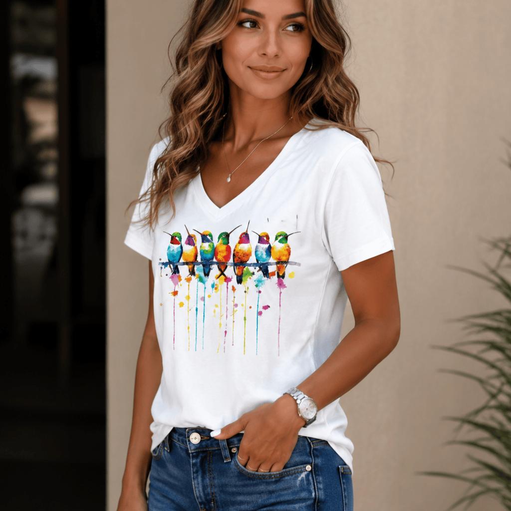 Women 2026 New European American Bohemian Print V‑Neck Short Sleeve Summer T‑Shirt
