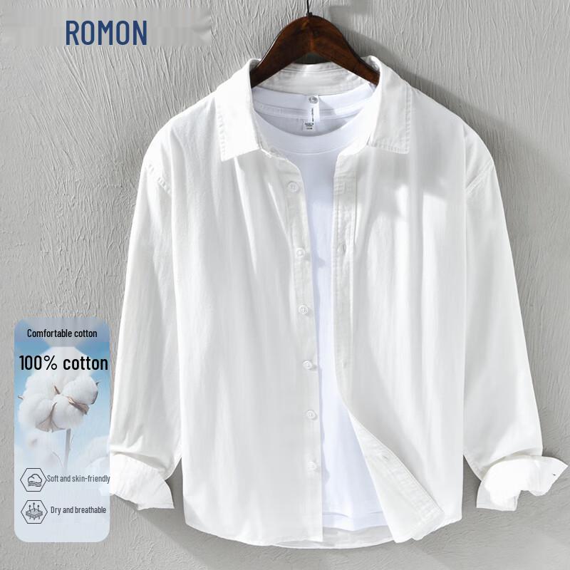 ROMON Men s 100% Cotton Long-Sleeve Casual Shirt XXXL