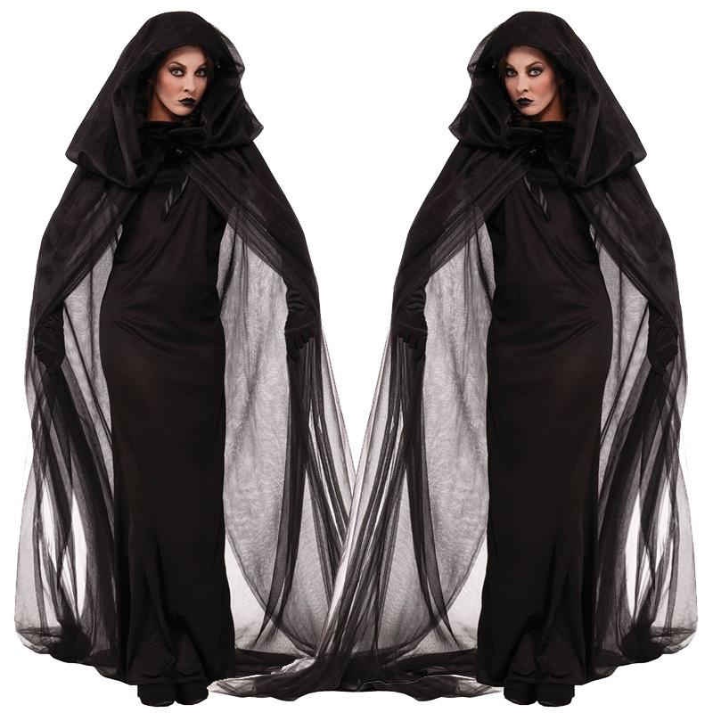 Enchanting Women's Wicked Gothic Witch Dress With Full Length Hooded Cape