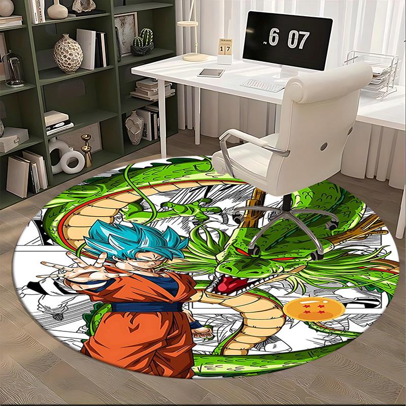 1 Stück Dragon Ball Z Goku & Shenron Anime Cartoon Design Runder Teppich für Bürostuhlmatte, Rutschfester Teppich Geeignet für Heimdekoration, Wohnzimmer
