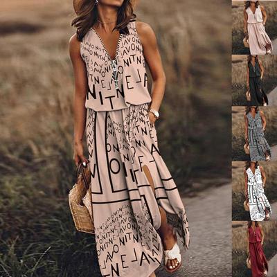 Women's Fashion Summer Spring Solid Color Print Sleeveless Zip Collar High Waist Casual Dresses