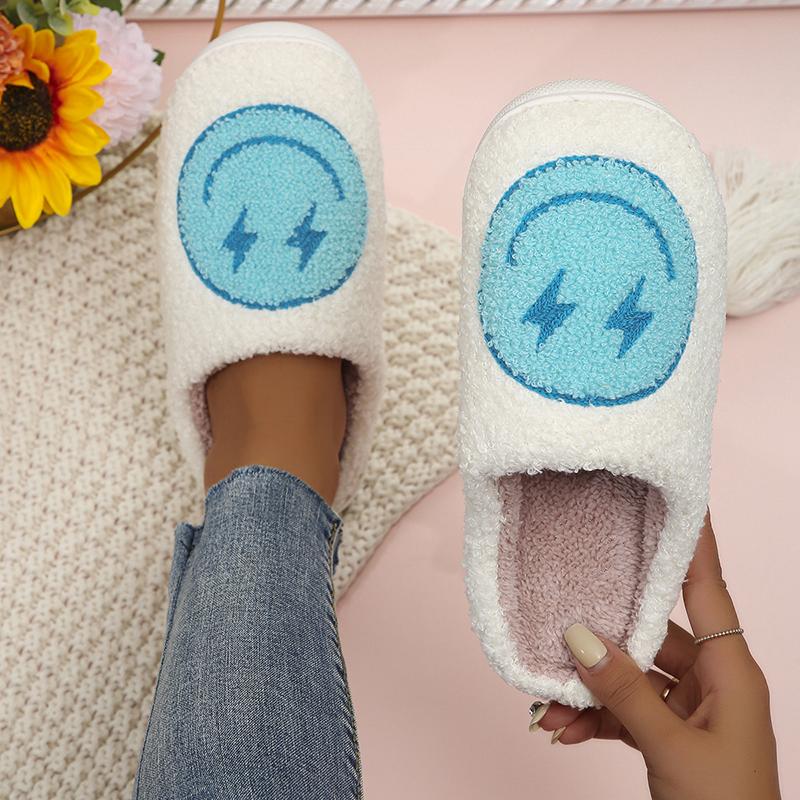 

Lucyever зимние розовые меховые тапочки с улыбкой для женщин 2024 года, милые нескользящие домашние тапочки с мультяшным принтом, женские хлопковые тапочки с закрытым носком для пары 36-37