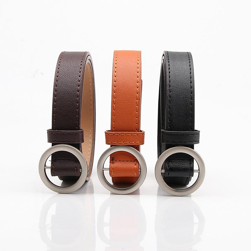 Minimalist Faux Leather Belt For Women With Alloy Round Buckle For Daily Use