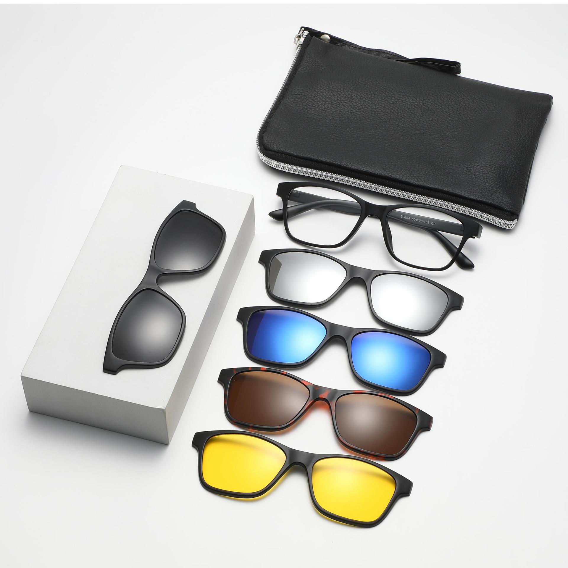 Retro TR90 Sports Sunglasses with Polarized Magnetic Clip-on & 5 Lens Set for Outdoor Activities PC Frame