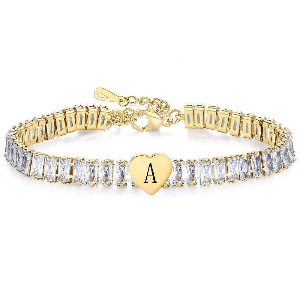 A Light Luxury Stainless Steel InS-style Zircon Heart-shaped Letter Bracelet with 26 English Letters As A Fashionable Accessory