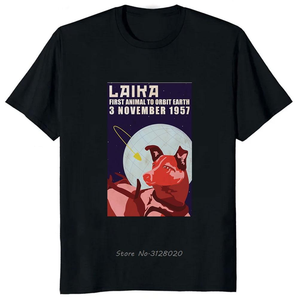 Laika USSR Funny Cartoon Dog T Shirt Hip Hop Harajuku Style Printed Men Clothing Tees Streetwear Hipster Loose Soft Tees Tshirt