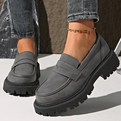 Basic Grau Wildlederimitat Slipper Schuhe Damen Slipper Rundzehenschuhe Frau Frühling Herbst Übergröße Plateauschuhe Damen