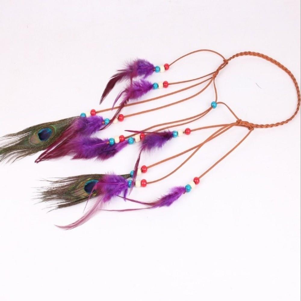 Intricate Beadwork Bohemian Tassel Headband Tribal Feather Hair Extensions Themed Photoshoot Props