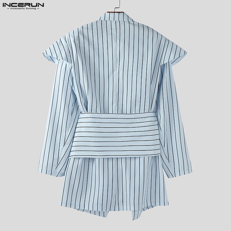 INCERUN Spring Autumn Men Long Sleeve Striped Twisted Waist Thin Blazer Coats