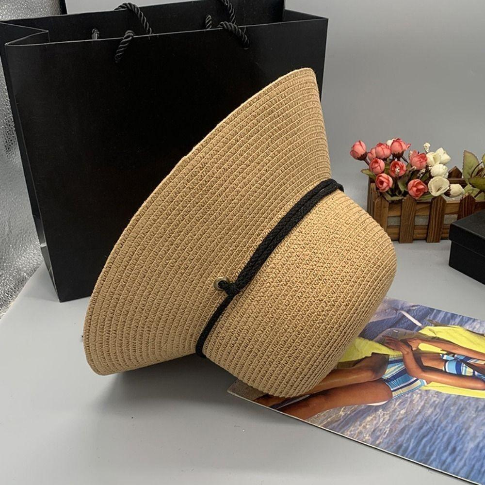 Foldable Women's Straw Hat Summer Visor Cap Retro Straw Bucket Hat  Men Women