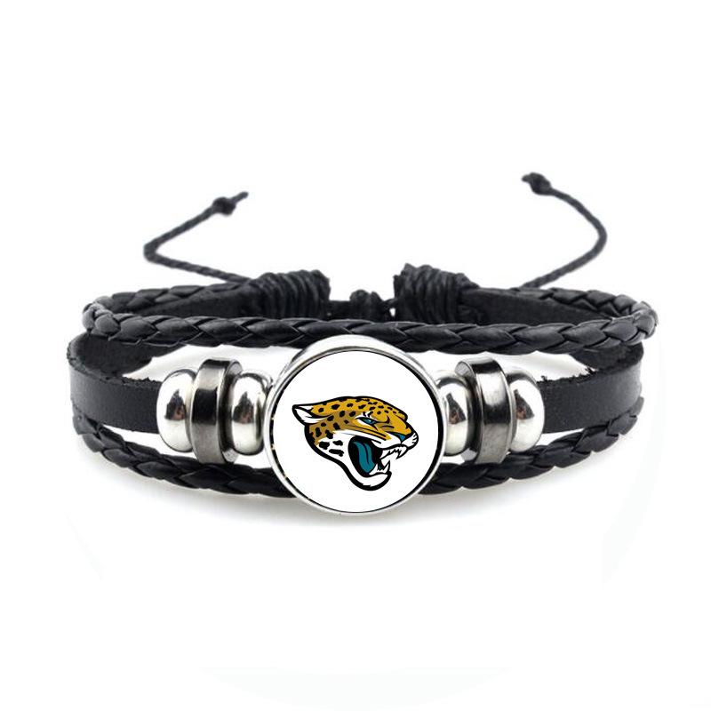 NFL 32 Teams Schwarzes Vintage-Leder-Football-Armband mit Zeit-Edelstein