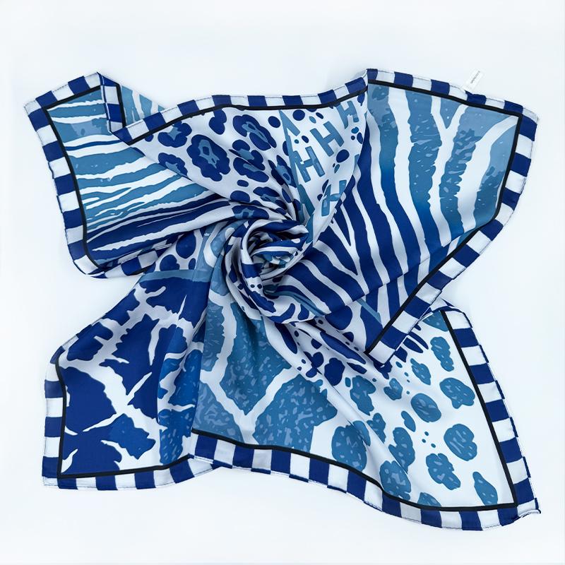 68cm Leopard Print Polka Dot Scarf Unisex Autumn Winter Zebra Polyester Fiber Scarfs Warm Sun Protection Neck Shawl and Scarf синий