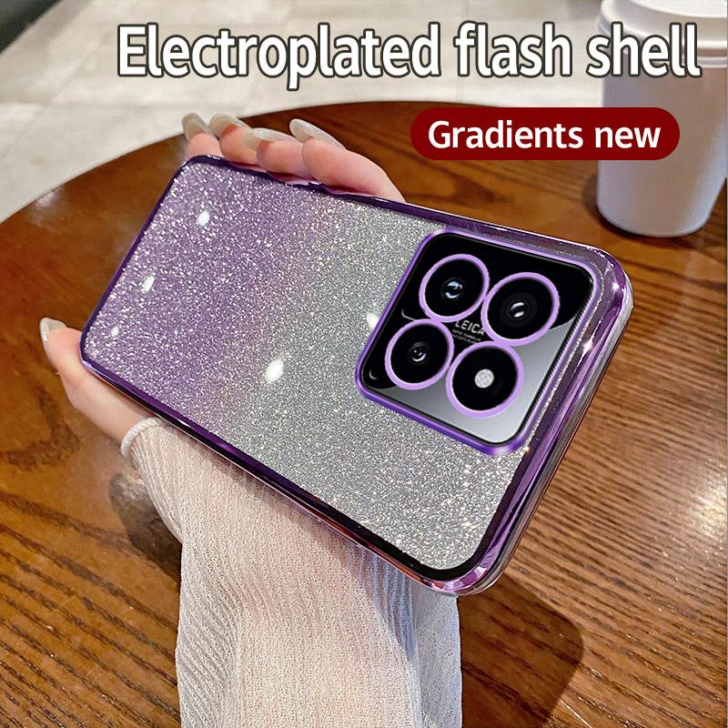 For Xiaomi 14 Case Xiaomi 14 Pro Phone Case Shiny Glitter Plating Silicone Camera Lens Soft Back Cover