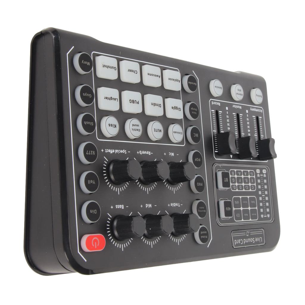 Live Sound Card Support Bluetooth 48V Large Diaphragm Noise Cancelling Sound Mixer Board with 15 Sou