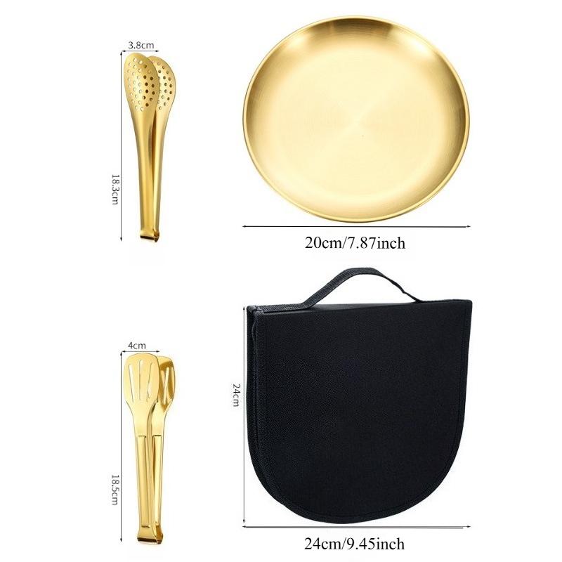 1SET/10PCS Stainless Steel Outdoor Tableware, Camping Picnic Barbecue Steak Knife, Fork, Spoon Plate Portable Tableware Set