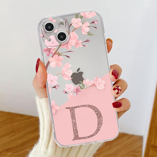 Flower Letter Pink Fashion Initial Clear Case pro Apple iPhone 14 11 13 12 Pro 7 8 Plus XR X XS Max 6 6S silikonový kryt na telefon